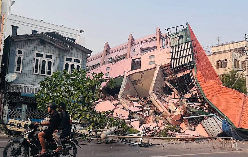 Collapsed buildings in Mandalay, Myanmar, after an earthquake, March 28, 2025.